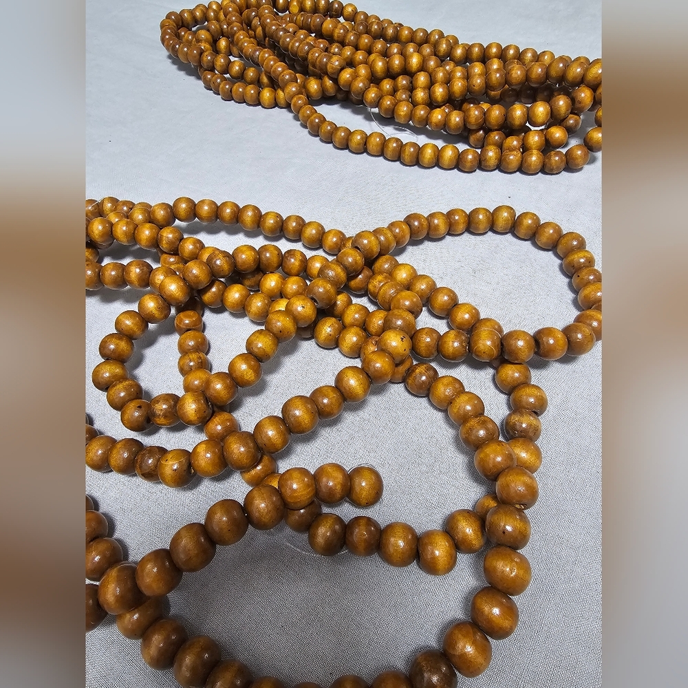 Set Of 2 - 11 Ft Wooden Beaded Garland